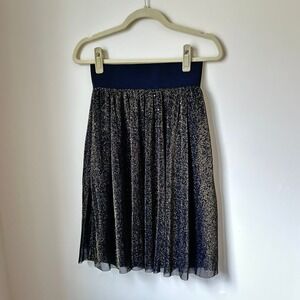 Material Girl Women's Metallic Pleated Midi Skirt Black Gold Elastic Waist S